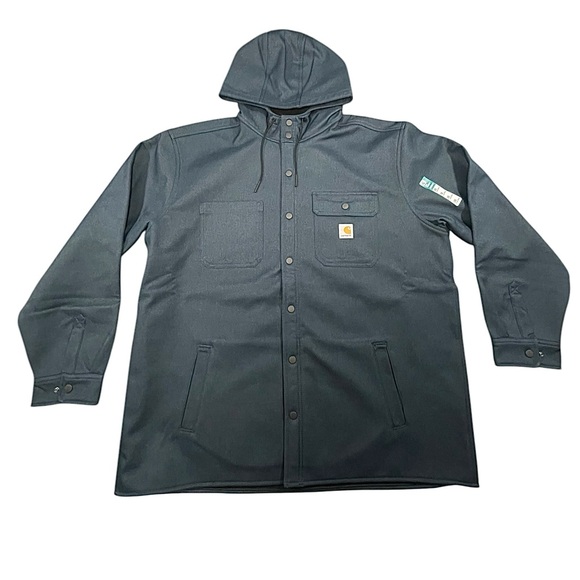 Carhartt Rain Defender Relaxed Fit Heavyweight Hooded Shirt Jacket 2XL Navy Blue - Picture 2 of 16